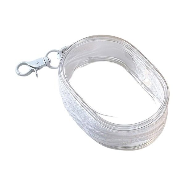 1 Piece - Mini Zipper Storage Bag With Keychain - White/Transparent