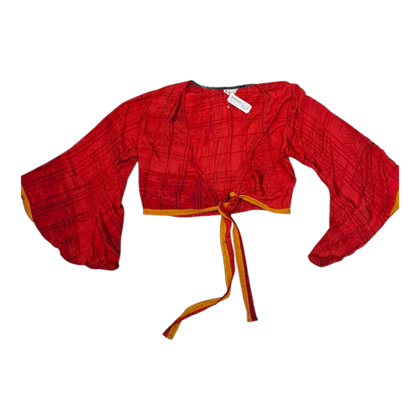 Gift Emporium Silk Wrap Top - Red with Gold Trim