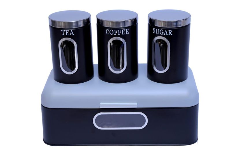 Bread Bin &amp; Cannister Set - Black &amp;Grey