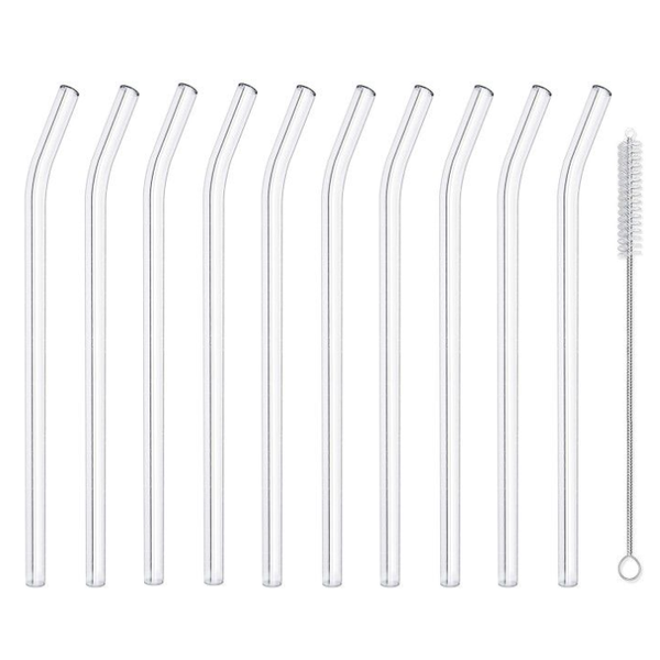 Transparent Bent Reusable Glass Straw 23cm - 10 Pack