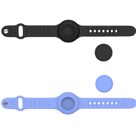 AICOM - 2PCS Silicone AirTag Wristband Protective Case Strap (Blue & Black) Image