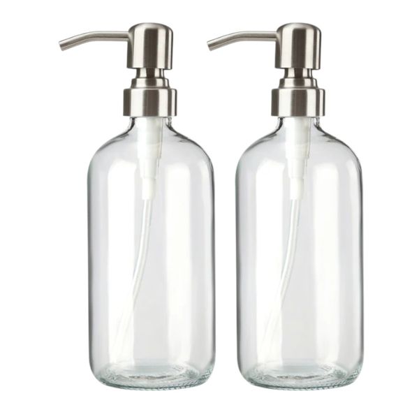 1 Set- Glass Soap Dispensers With Stainless Steel Pump