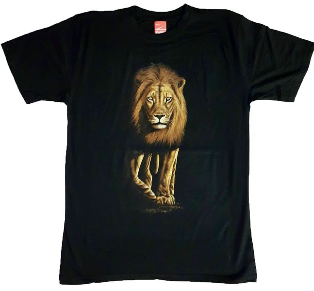 Ithambo African Wildlife Walking Lion T-Shirt for Men -Black Image