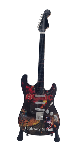 Mini Wooden Guitar Ornament - ACDC Highway - 24 x 7cm
