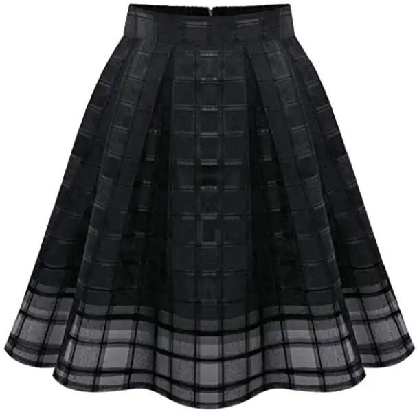 Black Zipper Plaid Pleated Chiffon Skirt