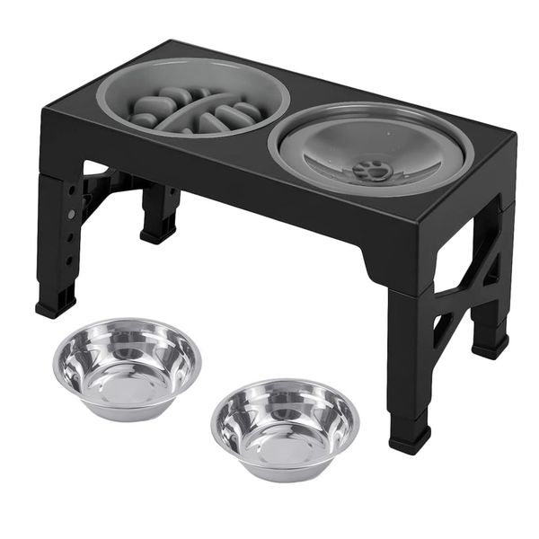 Height-Adjustable Pet Bowl on Stand with 2 Bowl Pet Feeder Detachable