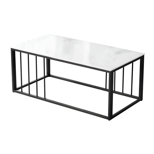 Modern Rectangular Ceramic Top Coffee Table With Metal Base and Shelf