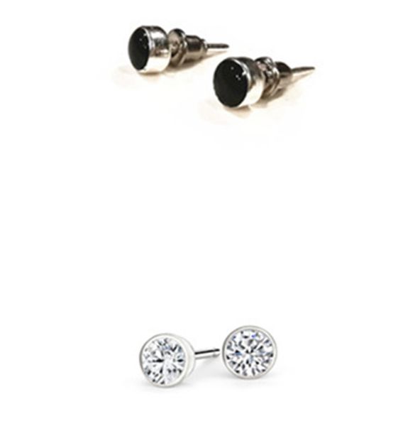 1Pair Pristina White Crystal + 1 Pair 5mm Black Gem Stone Ear Stud Earrings