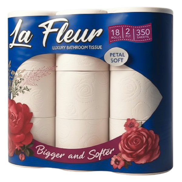 La Fleur 2ply 350 Sheet Luxury Toilet Paper 18 Rolls