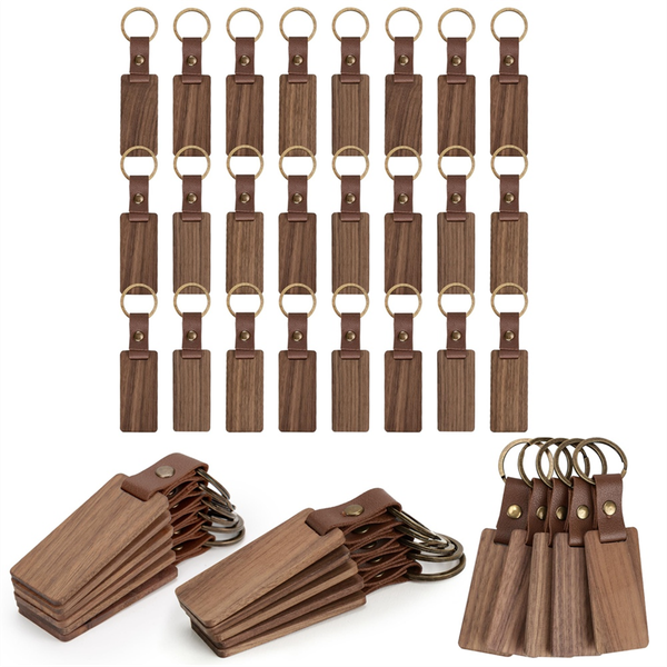 Wood Keychain Blanks with Leather Straps Blank Leather Keychains