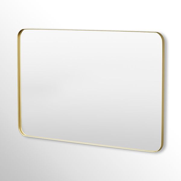 70cm x 50cm Square Wall Mirror - Gold Aluminium Frame For Modern Home Decor