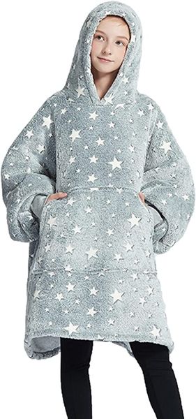Oversized Girls / Boys Grey Cotton Fleece Stars Hoodie
