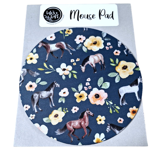 Round Mouse Pads 20 cm - Beautiful Horses &amp; Blooming Flowers