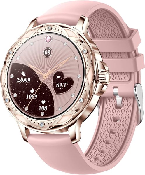 Elegant Smart Watch for Women, Pink Diamonds Smart Watches for Women