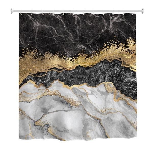 Shower Curtain Modern Custom Design - Marble Black White
