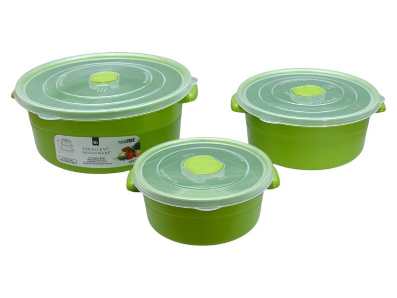 Excellent Houseware Plastic Microwave Bowl Set - 3 Piece - 2LT, 1LT &amp; 500ML
