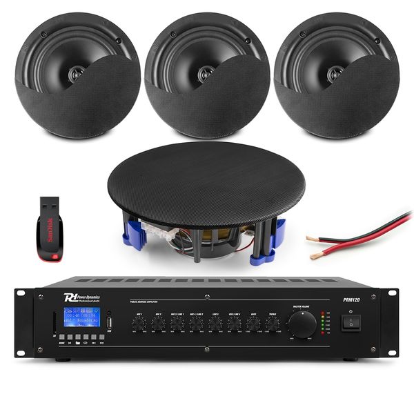 4 x 5.25" Black Ceiling Speaker Professional Background Music System