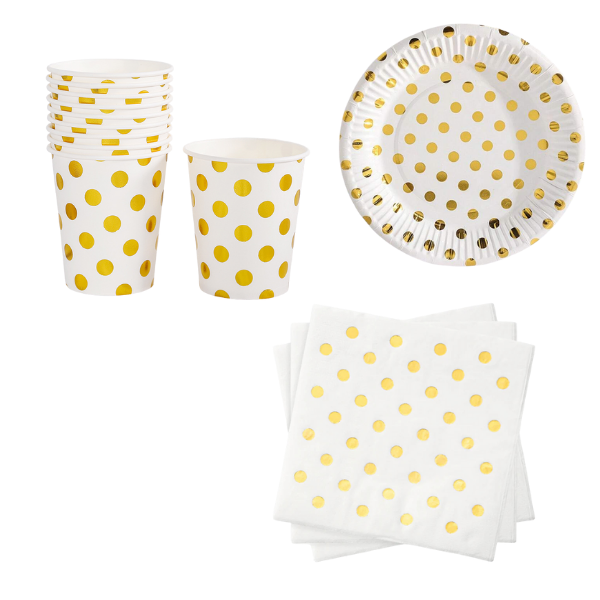 Gold Polka Dot Party Decor - 40 Piece - Gold &amp; White - Table Decor