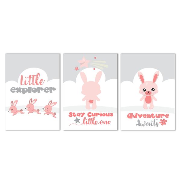 Canvas Nursery Wall Art: Pink Bunny Little Explorer