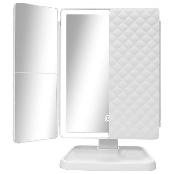 Trifold LED Lighted Vanity Makeup Mirror with 1X 2X 3X Magnifications