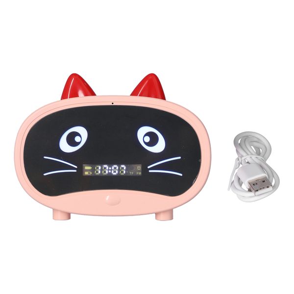 Mini Cartoon Speaker Cute Cat Ear Design Smart Set Dual Alarm Clocks Pink
