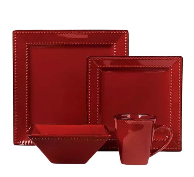 Square Ceramic 16 Piece Dinnerware Set - Red