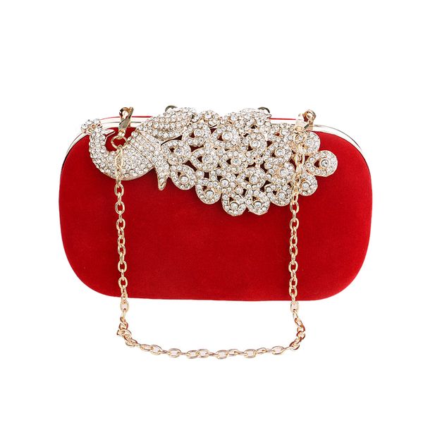 Women Evening Clutch Bag Rhinestone Peacock Wedding Bridal Purse-Black