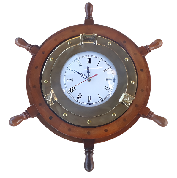 Solid Brass and Rosewood Ship Wheel Clock