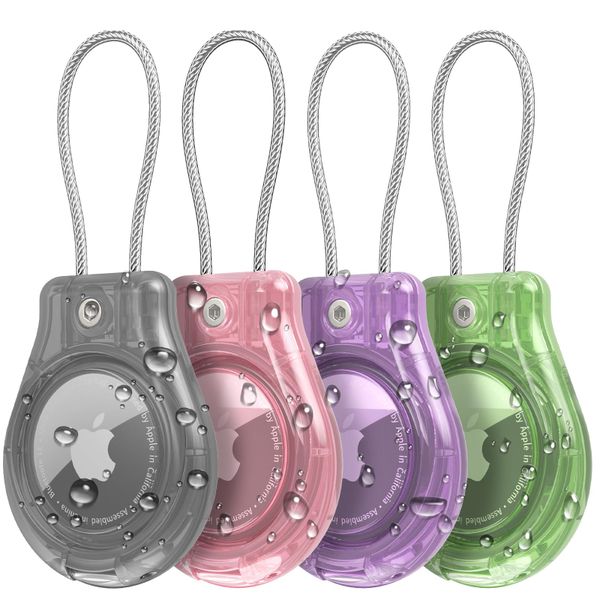 Waterproof AirTag Keychain Holder, Lock Case with Wire Cable (4 Pack )