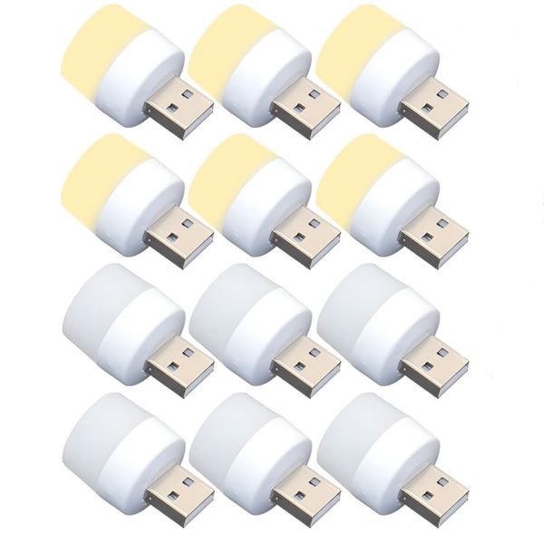 12 Pcs USB Lights by Night Charging Mini Led Bulb 6 Warm + 6 White