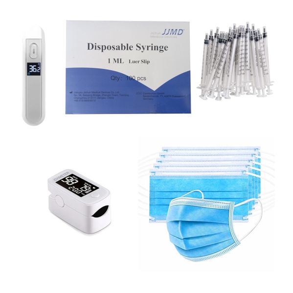 Digital Thermometer - 100x 1ml Med Syringe - Pulse Oximeter - 50x Mask Blue