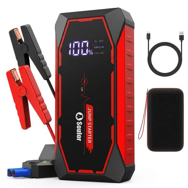 Soulor 12V Car Jump Starter with Safety, LED Light &amp; Charging Function