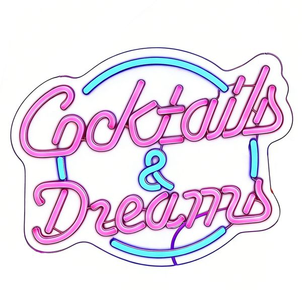 Cocktails and Dreams Neon Sign for Wall Decor, Neon Signs for Beer Bar