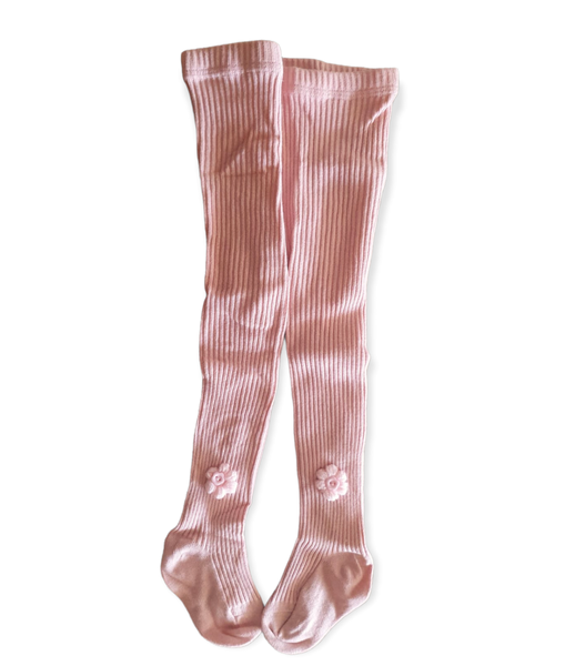 Little Leila - pink tights with knitted flower - baby girl
