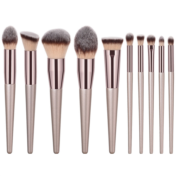10 Makeup Brushes Beauty Tools Champagne Gold Foundation Brushes