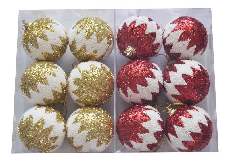 Christmas Glitter Ball Decorations - Gold and Red - 12pc
