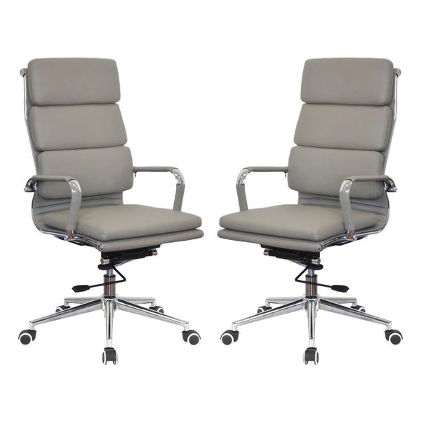 Classic PU Cushion High Back Office Chairs-Set of 2 Per Box-Grey