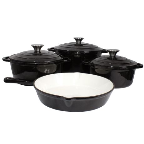 7 Piece Authentic Cast Iron Dutch Oven Cookware Pot Set - Dutch