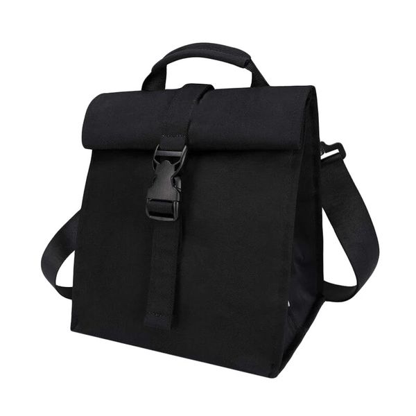 Retro Thermal Insulated Roll-Up Lunch Tote with Shoulder Strap