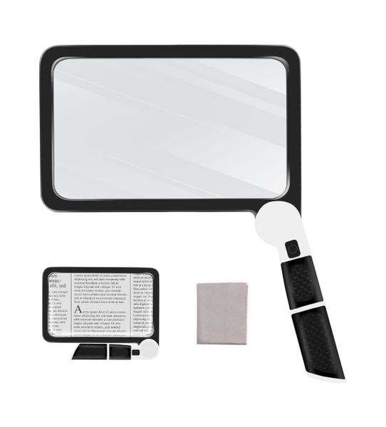 Folding 5X Large Lighted Magnifier HD Acrylic With LED Light For Reading