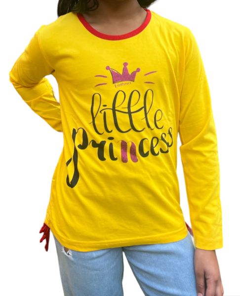 Girls Cotton Long Sleeve Round Neck Regular T-shirt Yellow