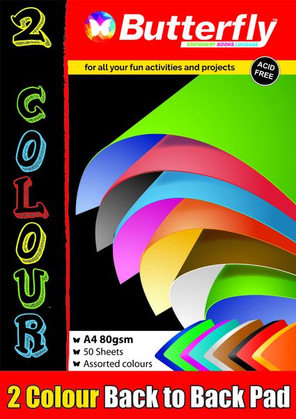 Butterfly Back To Back Paper Pad - 2 Colour A4 50 Sheets