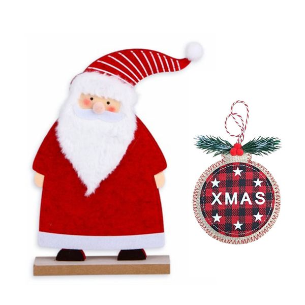Santa's Wooden Display Stand with Hanging Christmas Sign Decoration S1