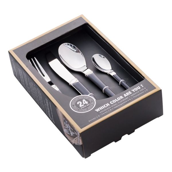 24 Piece Grey Stainless Steel Cutlery Set.