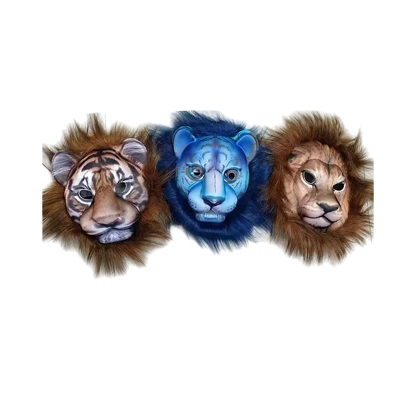 20cm Tiger/Lion Mask With Hair Assorted - 3 Pieces