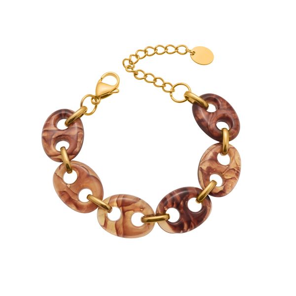 Coffee Bean Beaded Bracelet - Amber Resin &amp; Stainless Steel