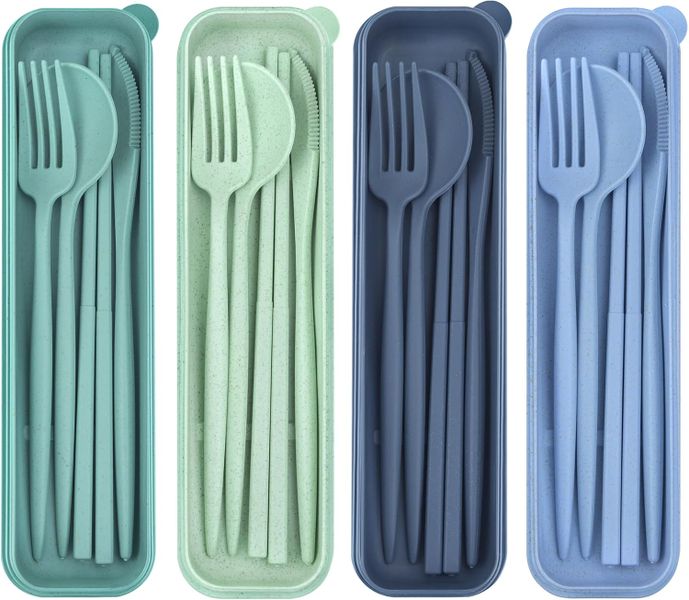 4 Sets Wheat straw Reusable Utensils Set with Case,Travel Utensils Case