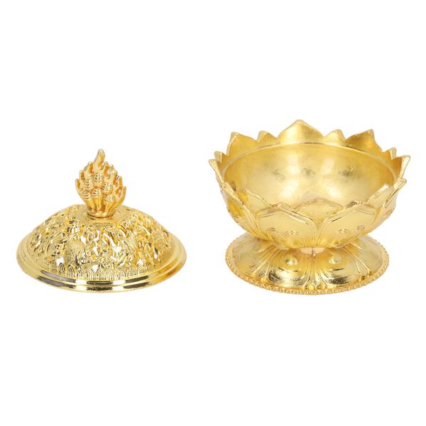 Lotus Incense Burner Vintage Style Flower Shaped Alloy Incense Holder Gold