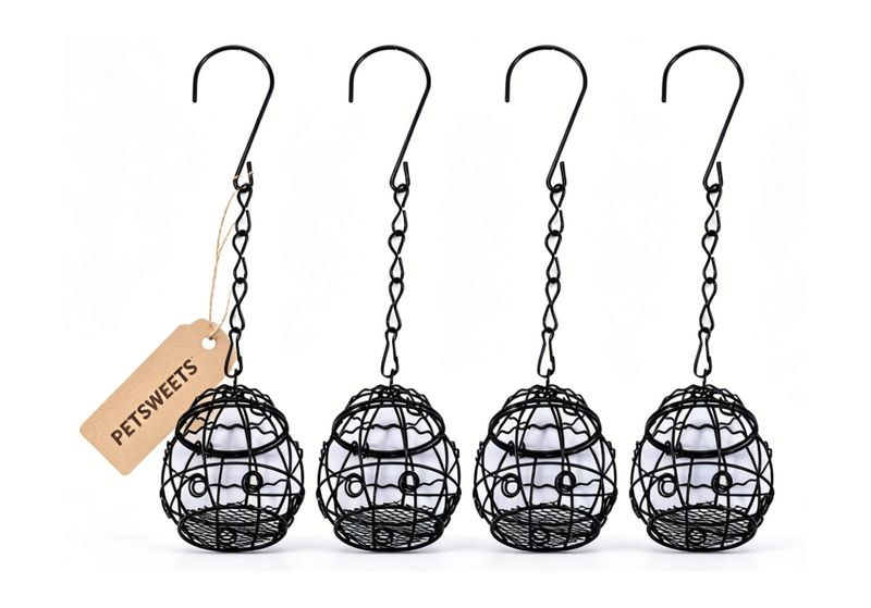 4 Pack Black Fat Ball Bird Feeder Metal Suet Ball Feeders with 4 S-Hooks