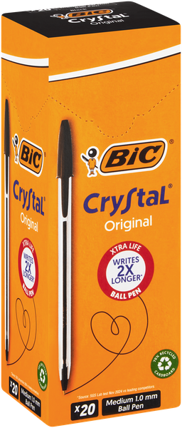 BIC Crystal Medium Xtra Life Ballpoint Pens - Black (Box of 20)